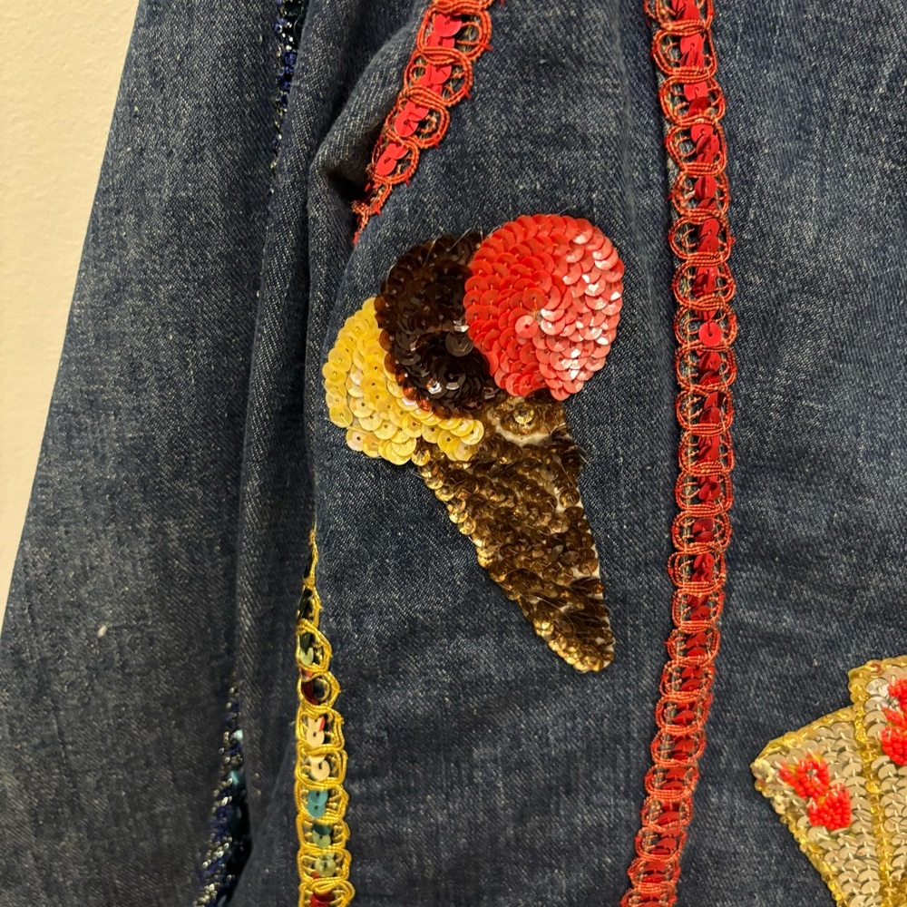 Vintage Custom Bedazzled Sequin Denim Jacket 70s Lee Clown Vegas Carnival Womens - Picture 8 of 15